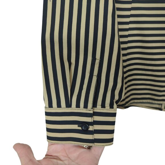 Chicos Blouse Sz 0 Sz 4 Black Tan Stripe Button-Down Shirt long sleeve collared - Picture 4 of 12